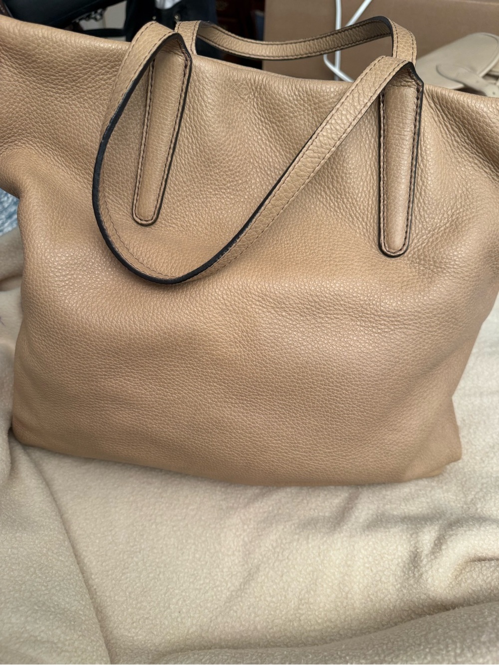 Handmade Italian Leather Everyday Pebbled Leather Tote in Light Tan